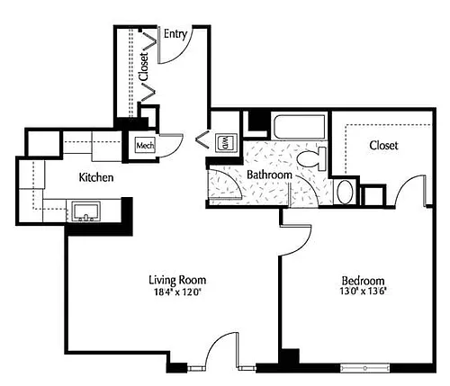 Floor plan 1Bed 1 Bath
