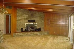 wood fireplace/family room