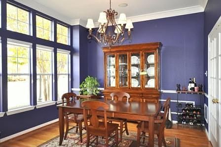 The elegant formal dining room with lovely French doors.