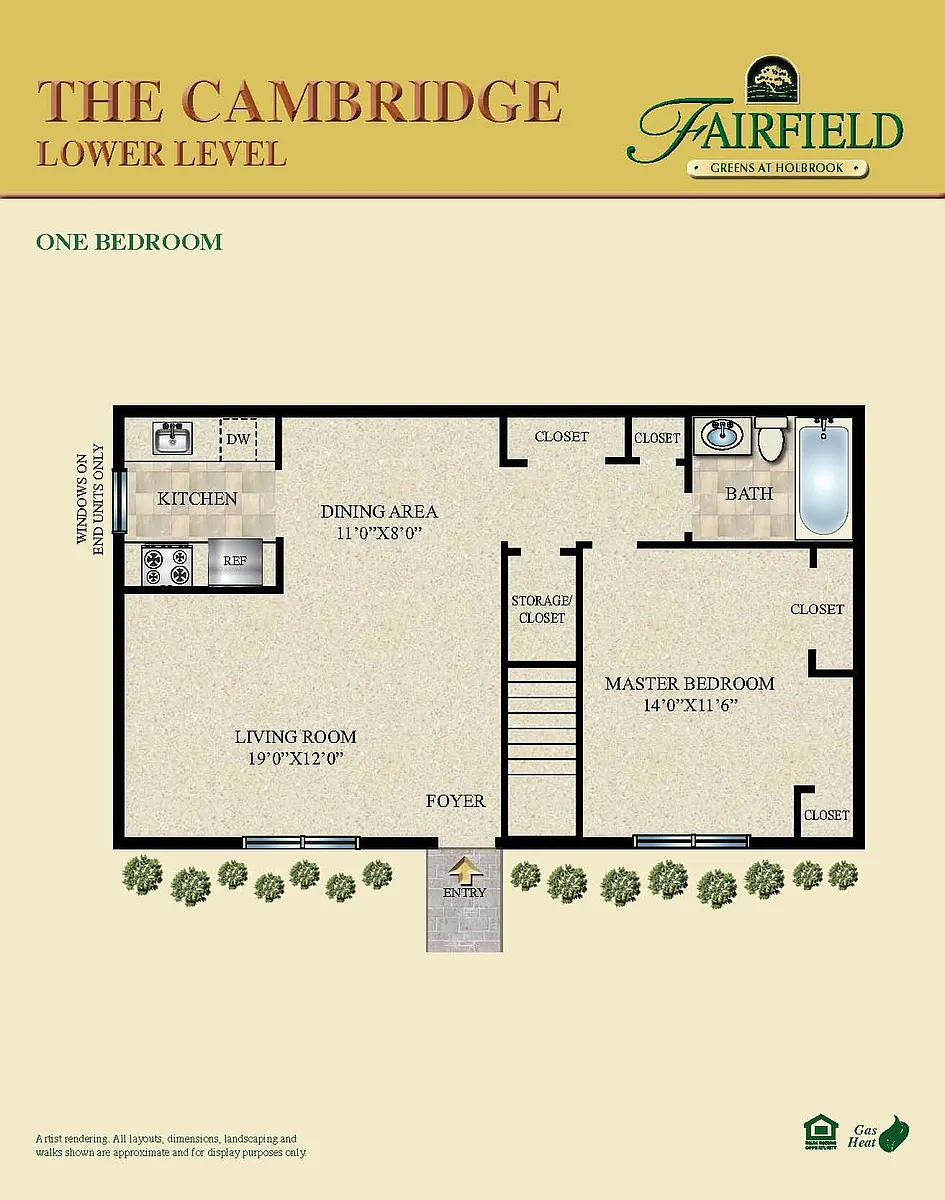 Floor plan 1BR 1BTH CAMBRIDGE I LOWER