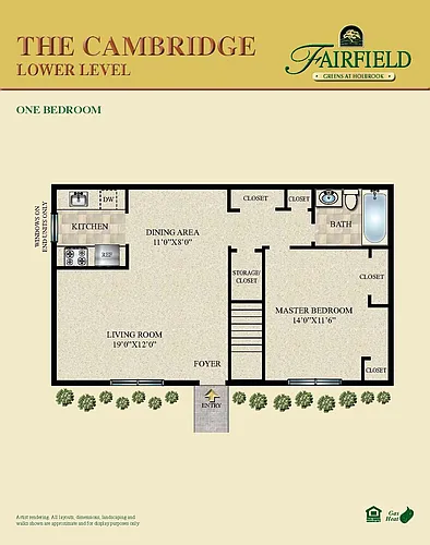 Floor plan 1BR 1BTH CAMBRIDGE I LOWER