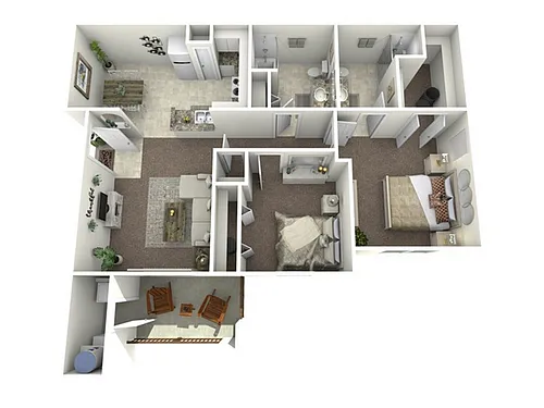 Floor plan 2 Bed, 2 Bath (60% Income Restricted)