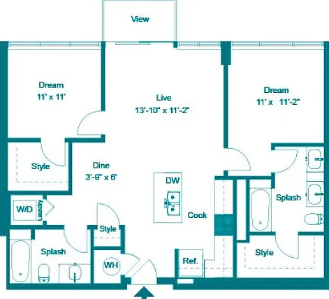Two Bedroom Two Bath (1034 SF) Two Bedroom Two Bath (1034 SF)
