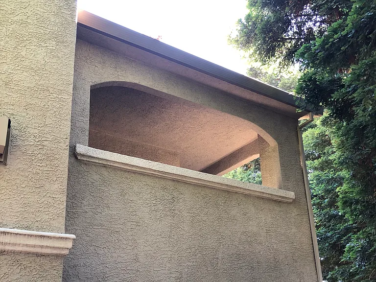 Huge outdoor covered patio with storage closet.