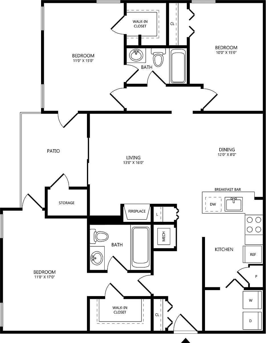 Floor plan 3 Bed/2 Bath-C1
