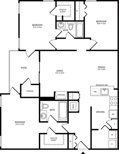 Floor plan 3 Bed/2 Bath-C1
