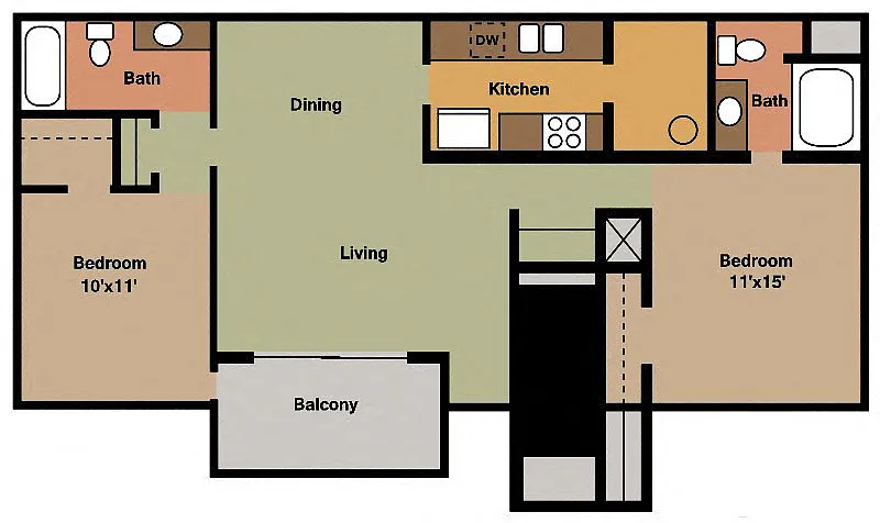 Floor plan Two Bed - Two Bath