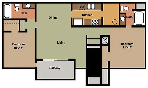 Floor plan Two Bed - Two Bath