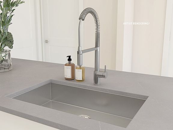 Large kitchen sink with pulldown faucet