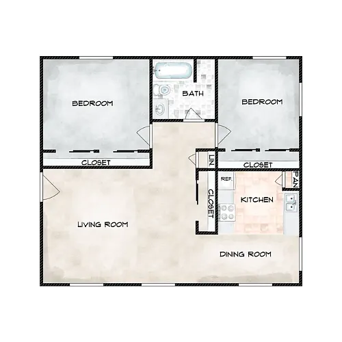 Floor plan 2 Bed 1 Bath