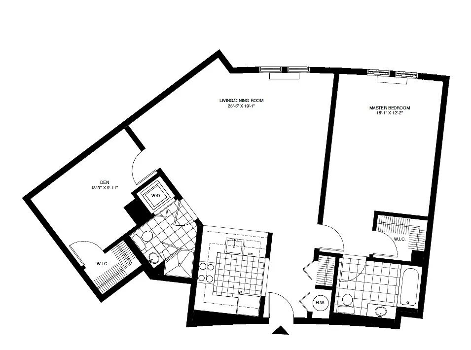 Floor plan P1 1BR 1BA (1155 SF)
