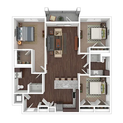 Floor plan 3 Bed 3 Bath (80% AMI)