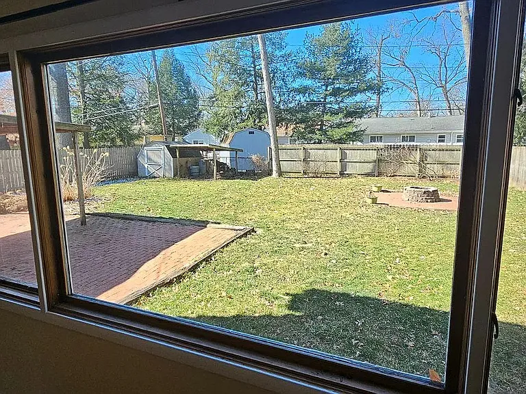 Living room window looking into the backyard