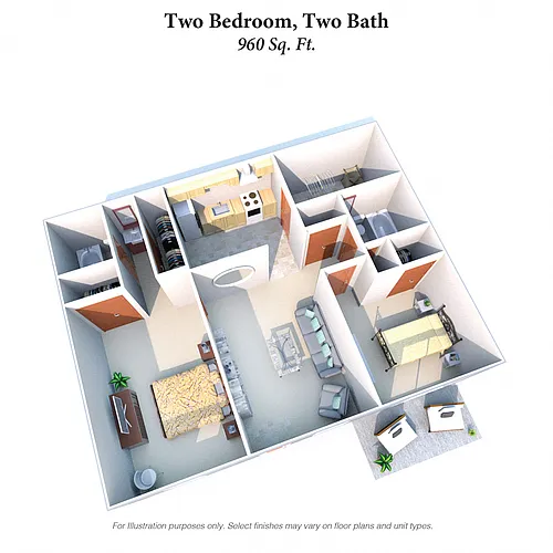 Floor plan Two Bedroom 2 Bath Garden