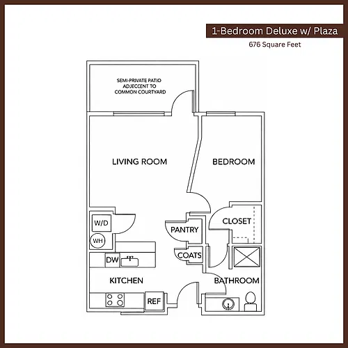 Floor plan 1 Bedroom Deluxe w/Plaza
