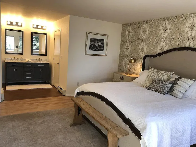 Master bedroom. King bed with luxury Satva mattress and peacock alley sheets.