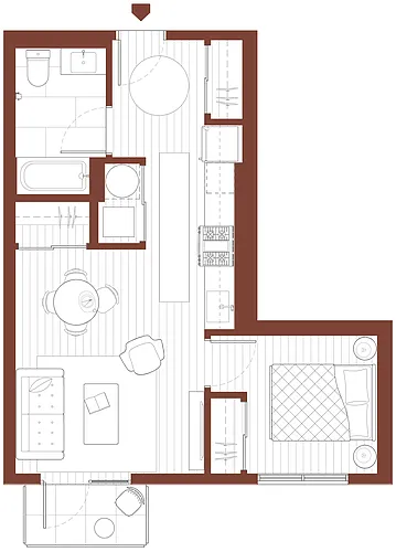 Floor plan 1 Bedroom, 1 Bathroom C2