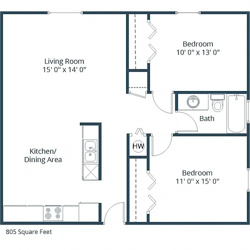 Floor plan Two Bedroom 21A