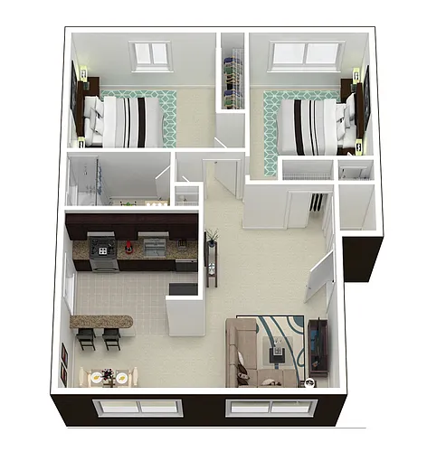 Floor plan The Dona 2 Bedroom 1 Bath