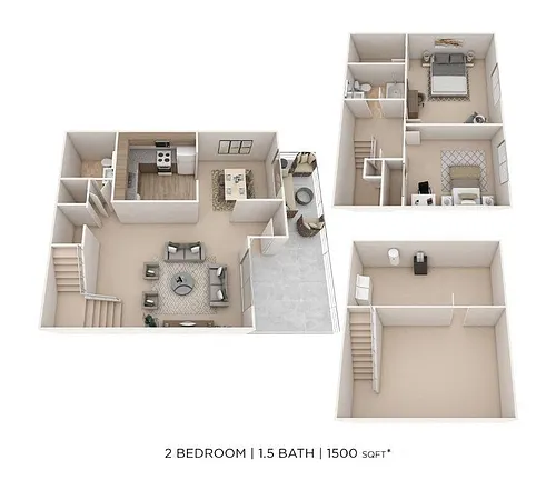 Floor plan Two Bedroom 1.5 Bath Townhome