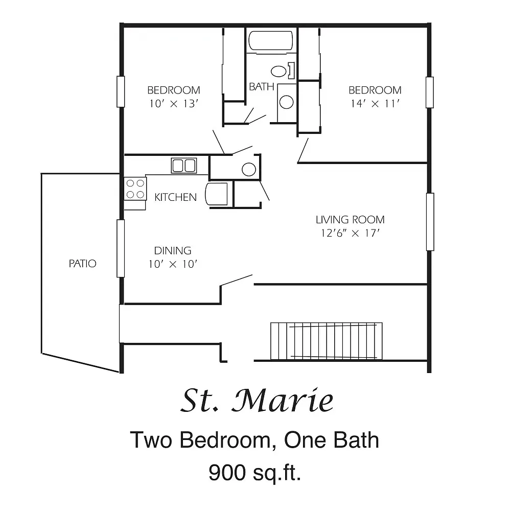 Floor plan 2 Bed/1 Ba Standard Up