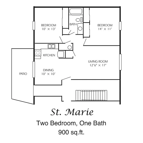 Floor plan 2 Bed/1 Ba Standard Up