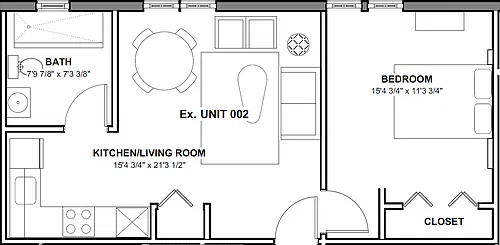 Floor plan Low Rise Apartment 1 Bed 1 Bath