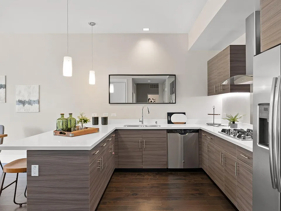 Kitchen with stainless steel appliances