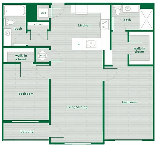 Floor plan 2 Bed 2 Bath - 1,136 Sq. Ft