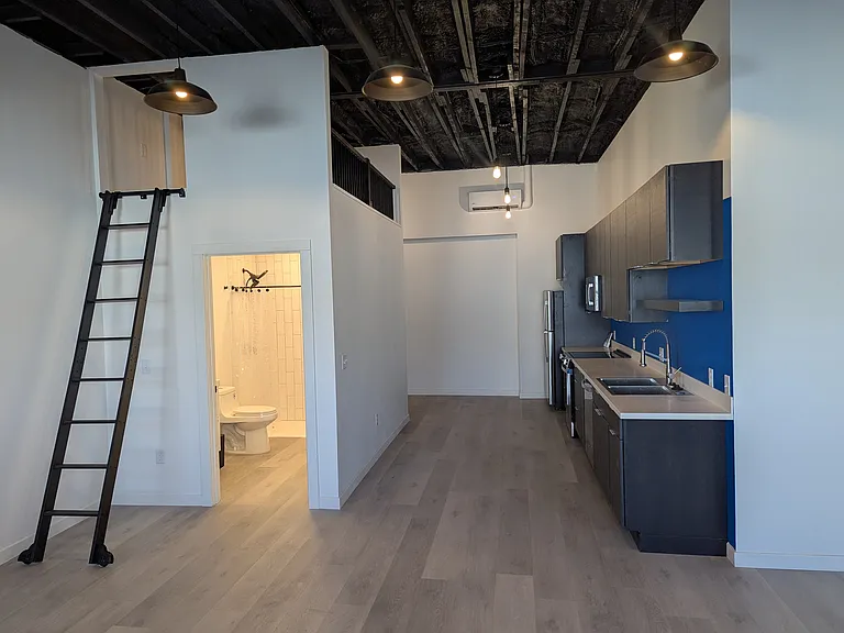 Ladder to lofted storage area
