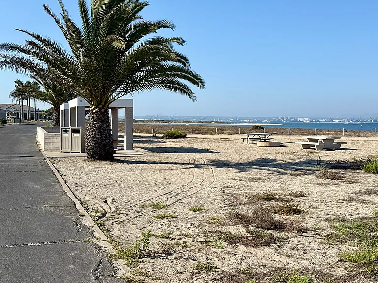 View of bayside Silver Strand State Parks picnic areas facing north.