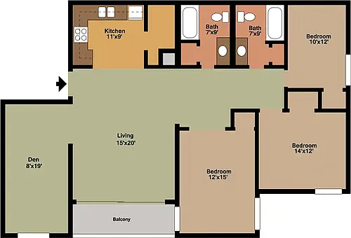 Floor plan 3 Bedroom 2 Bath with Den