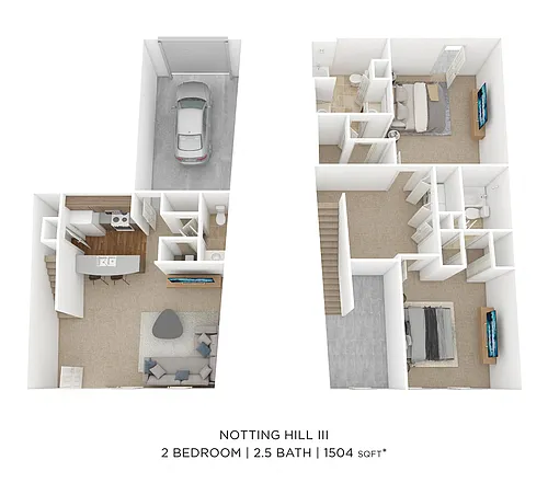 Floor plan Two Bedroom 2.5 Bath - Notting Hill III - 1,504 sq