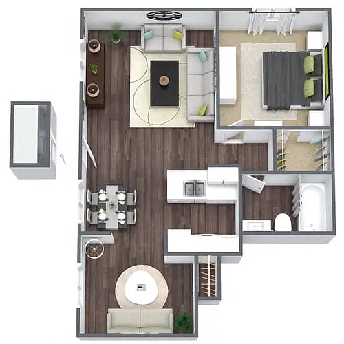 Floor plan A3: 1 Bed 1 Bath