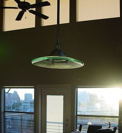 The living room faces downtown
