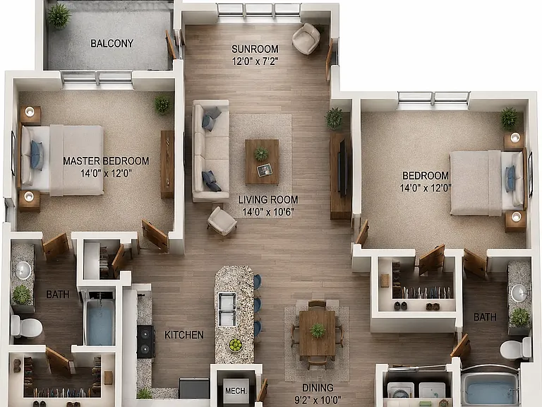 2 bed 2 bath floor plan