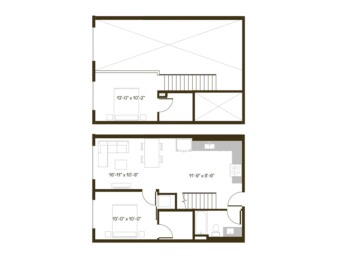 Floor plan 2 Bedroom, 1 Bath B10