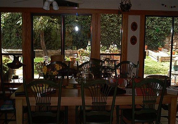 view of garden from open dining /common area