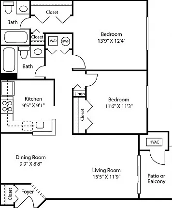 Two Bedroom Two Bath (942 SF) Two Bedroom Two Bath (942 SF)