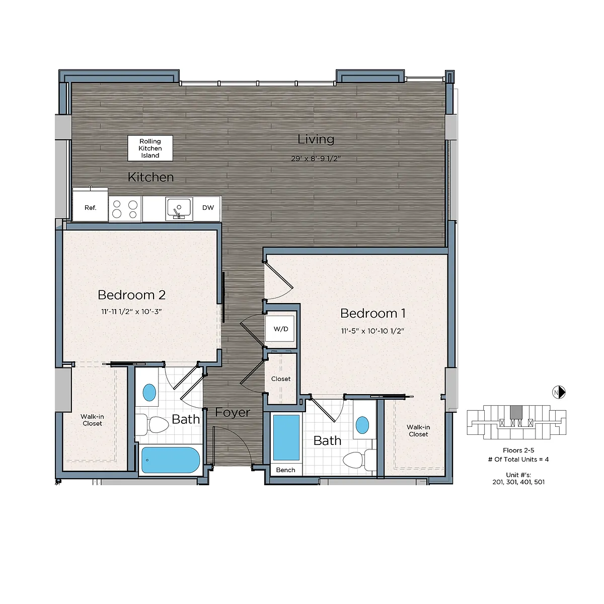 Floor plan Two Bedroom Two Bath- Lex