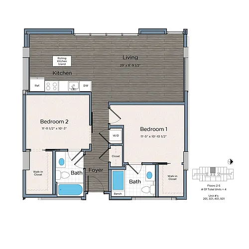Floor plan Two Bedroom Two Bath- Lex