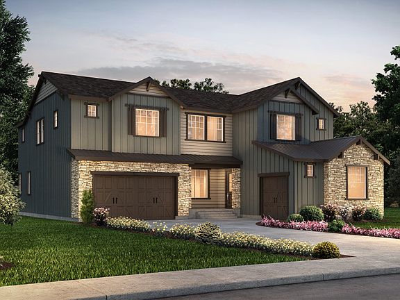 Two-story Pesaro plan shown in Elevation C with a three-car garage and stunning accents.