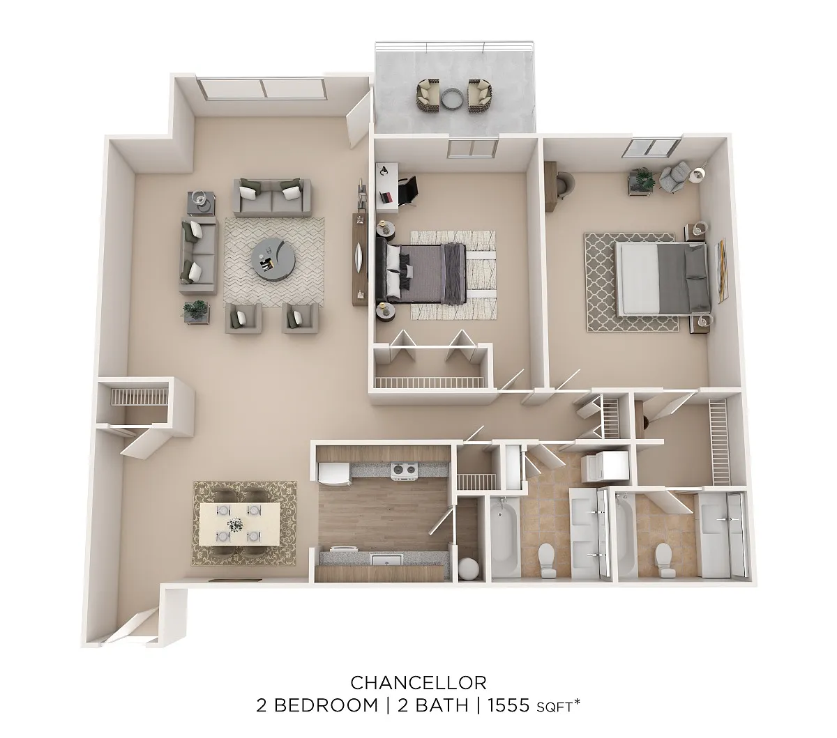 Floor plan Chancellor 2Bed 2bath 1155sqft