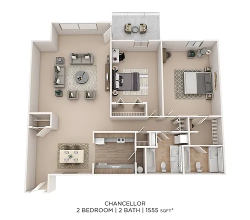 Floor plan Chancellor 2Bed 2bath 1155sqft