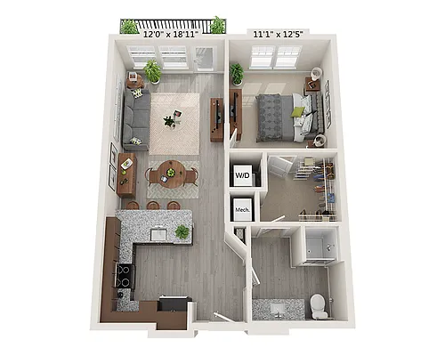 Floor plan One Bedroom A1H