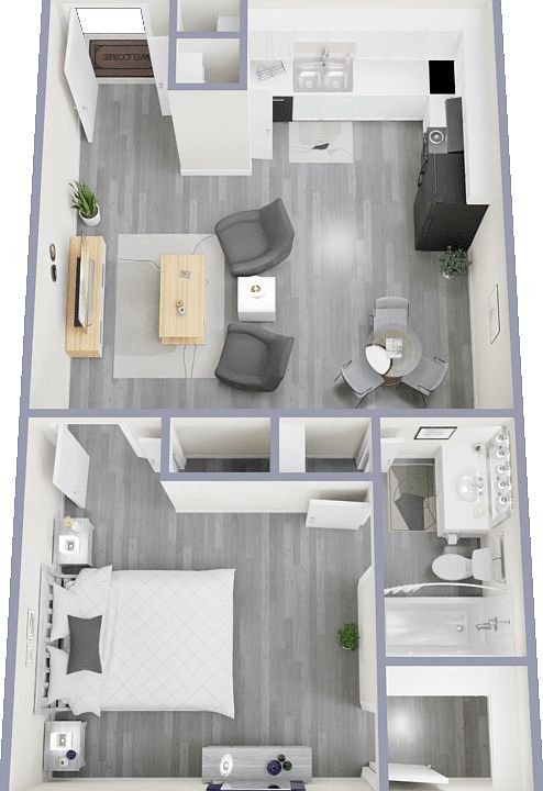 1 Bed 1 Bath Floorplan Diagram