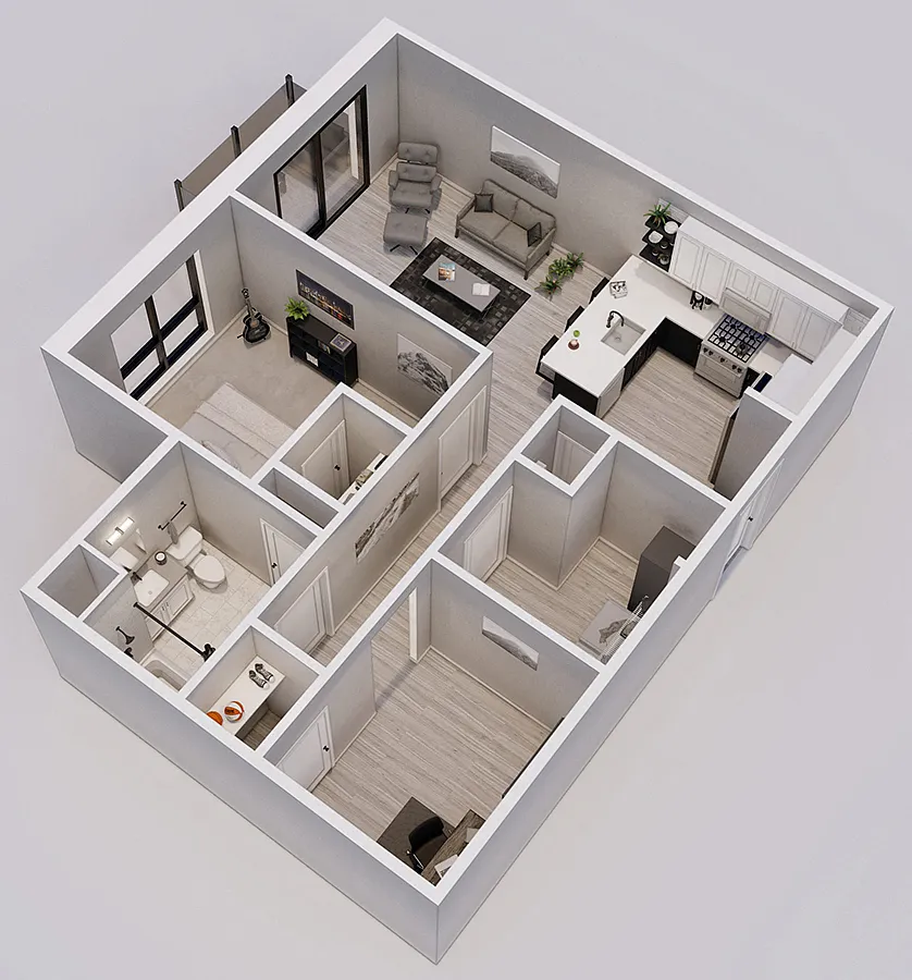 Floor plan Bloomerang Style B - 1 Bedroom + Den