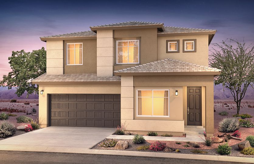 Add a contemporary look to your Park Place home by selecting Home Exterior C with flat tile roof and