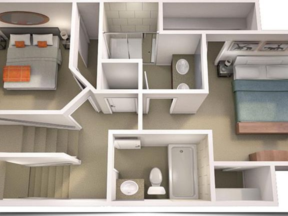 Bedroom Level Floor Plan Rendering