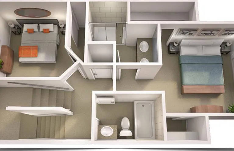Bedroom Level Floor Plan Rendering